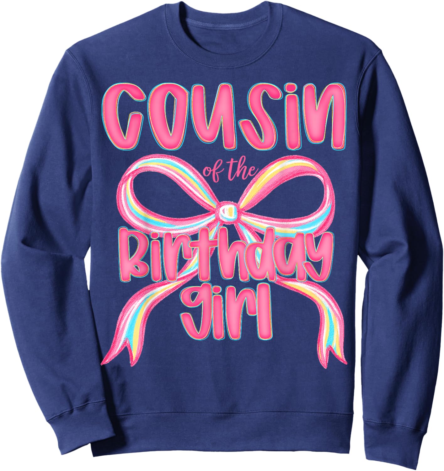 Cousin of The Birthday Girl Pink Coquette Bow Preppy Sweatshirt - Sweatshirt | Navy