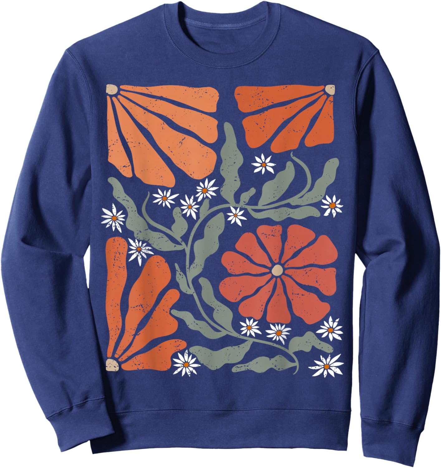 Floral Boho Matisse Daisy Flower Retro Botanical Wildflower Sweatshirt - Sweatshirt | Navy