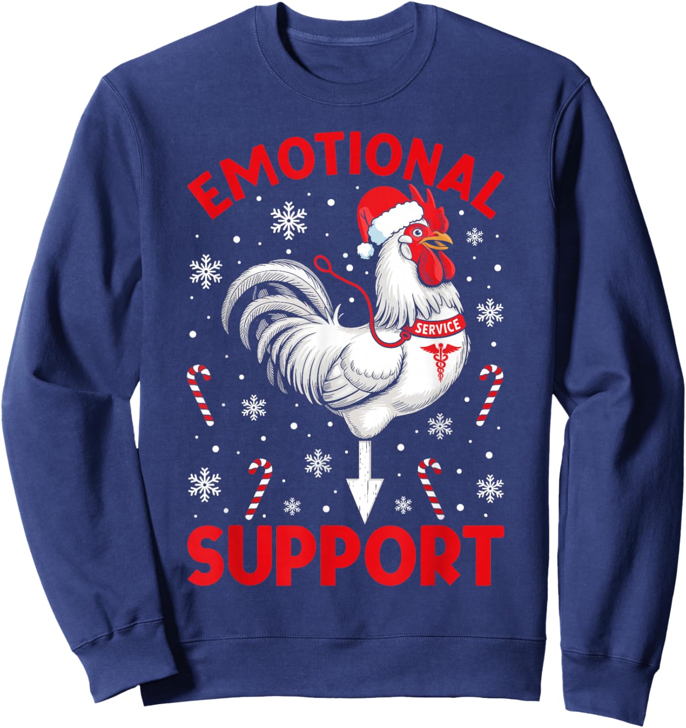 Christmas Funny Emotional Support Cock Dirty Humor Chicken Sweatshirt - Sweatshirt | Navy