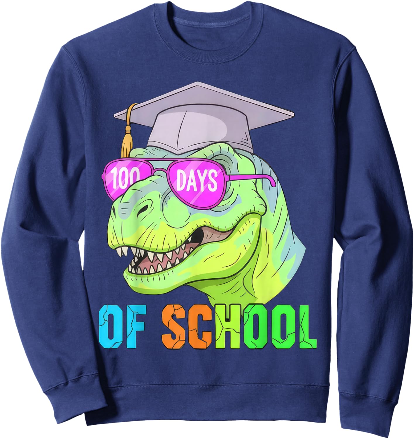100 Days of School Dinosaur 100 Days Smarter 100th Day Kids Sweatshirt - Sweatshirt | Navy