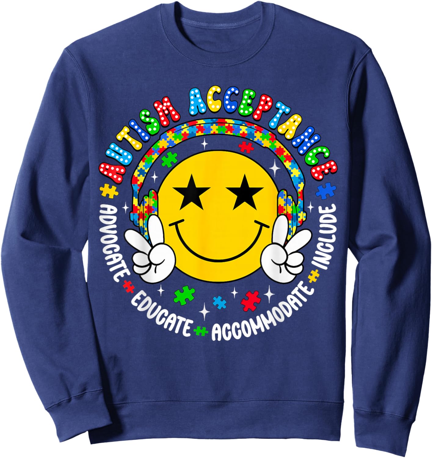 Autism Awareness Acceptance Special Education Teacher Kids Sweatshirt - Sweatshirt | Navy