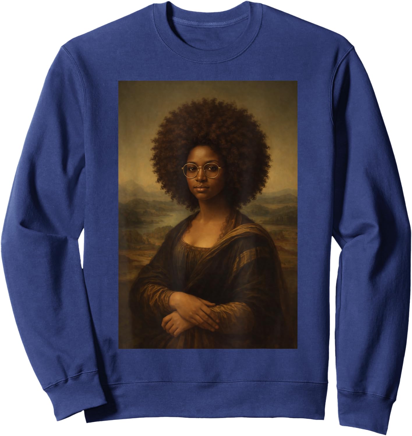 Black Mona Lisa Afro African American Black History Month Sweatshirt - Sweatshirt | Navy