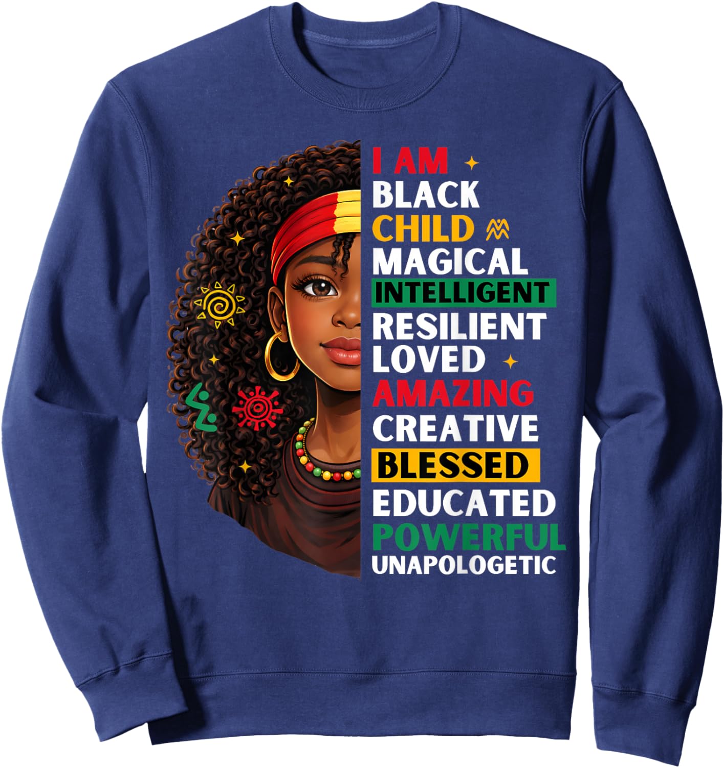 Black History Month African American Girls Kids Melanin Sweatshirt - Sweatshirt | Navy