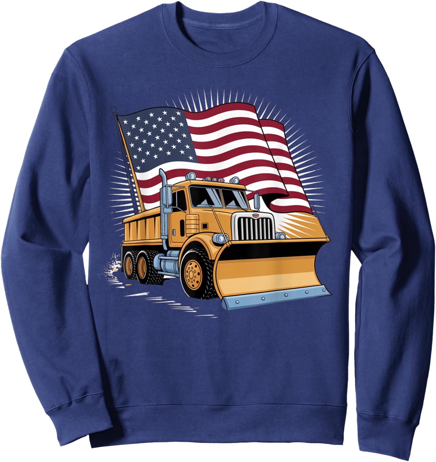 Commercial Plow Truck American Flag Highway Snow Plowing Sweatshirt - Sweatshirt | Navy