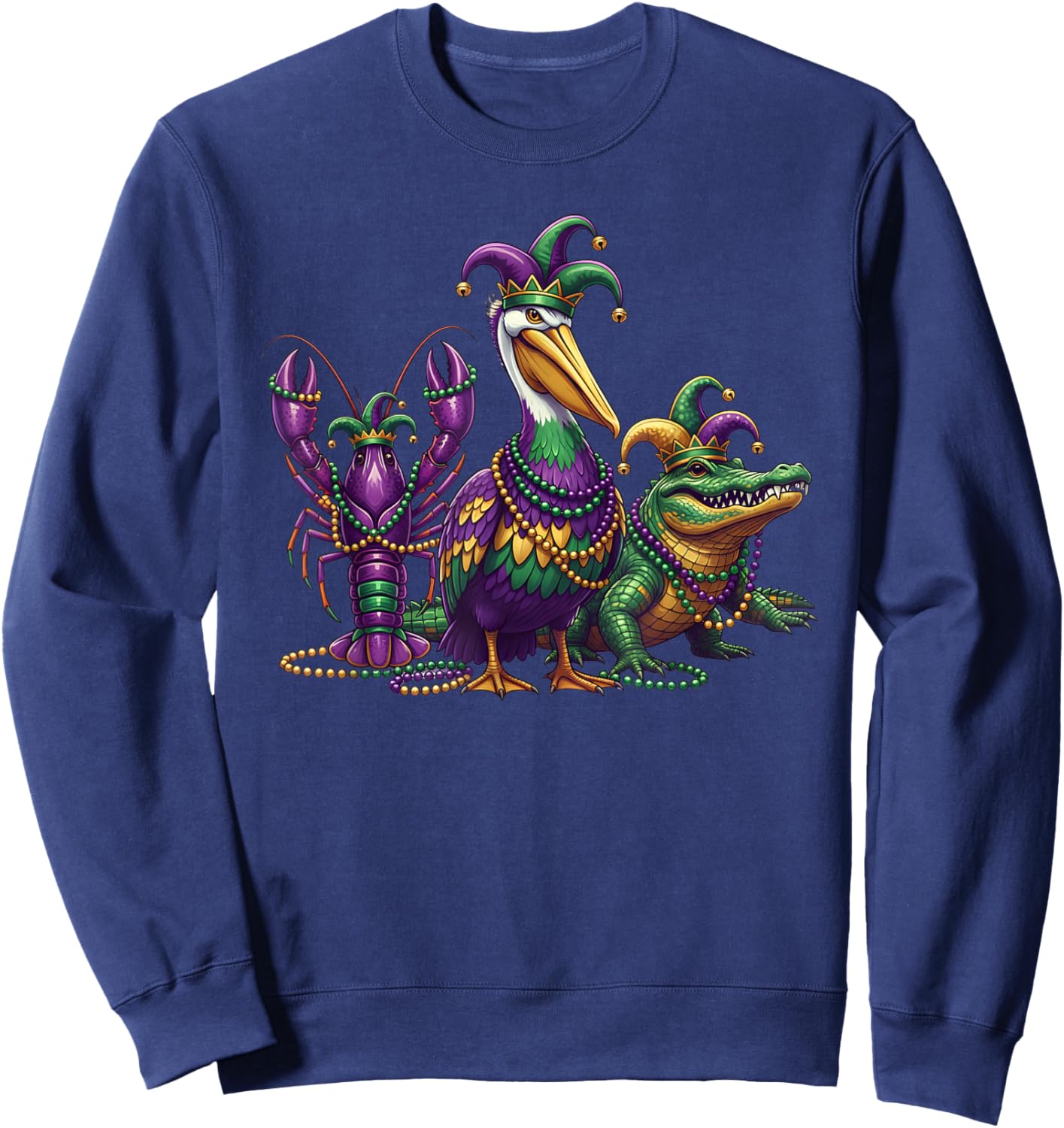 Alligator Crawfish Pelican Mardi Gras New Orleans Louisiana Sweatshirt - Sweatshirt | Navy