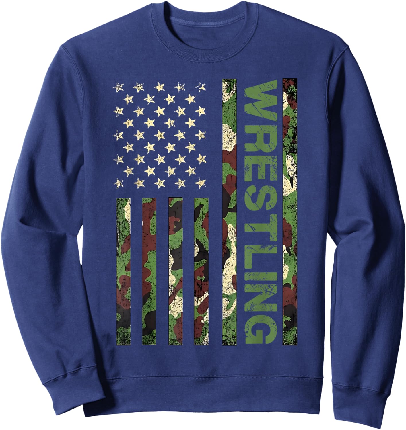 Wrestling Patriotic American US Flag Camo Wrestler Sweatshirt - Sweatshirt | Navy