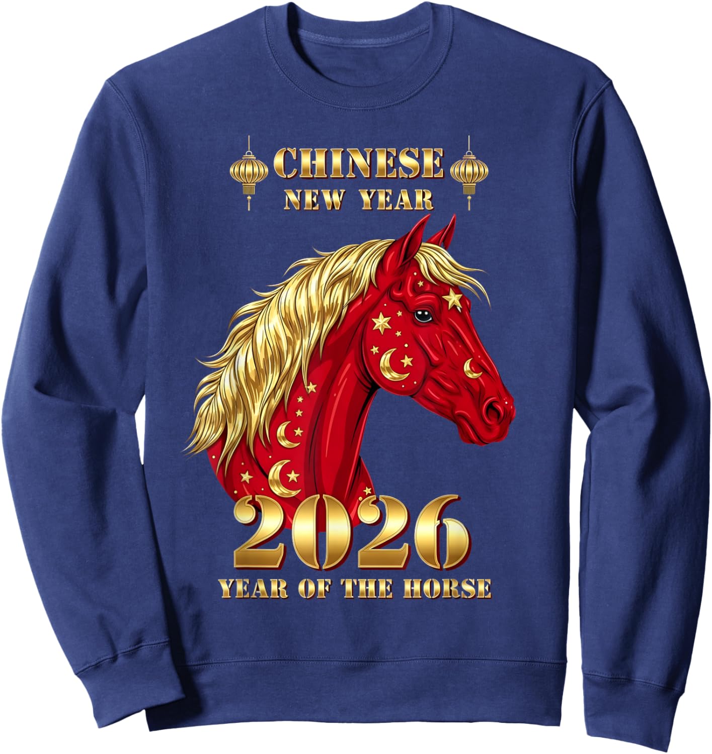 Chinese New Year 2026 Year The Horse Retro Elegant Art Men Sweatshirt - Sweatshirt | Navy
