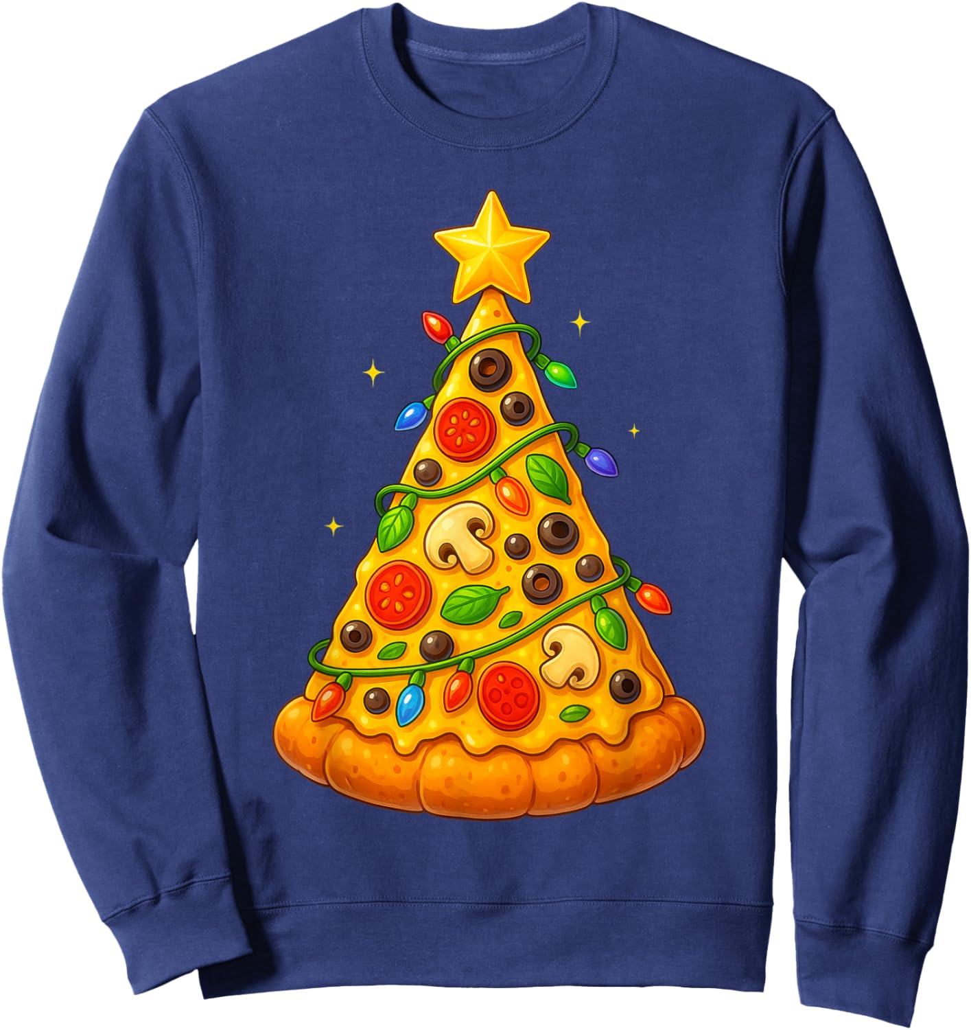 Pizza Slice Christmas Tree Lights Funny Xmas Men Women Kids Sweatshirt - Sweatshirt | Navy