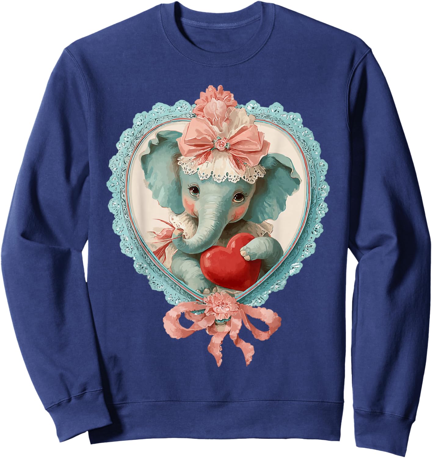 Cute Valentine Elephant with Heart Vintage Animal Coquette Sweatshirt - Sweatshirt | Navy