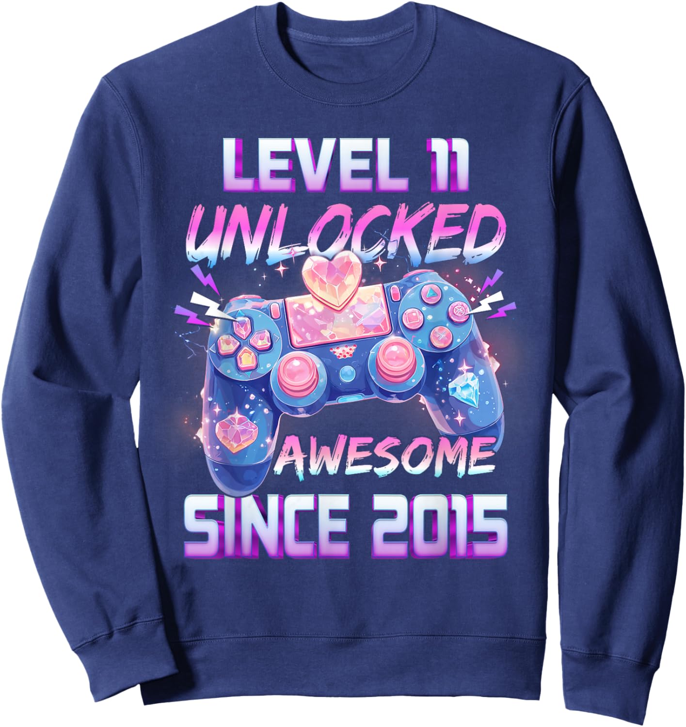 Girl Level 11 Unlocked Video Game 11th Birthday Sweatshirt - Sweatshirt | Navy