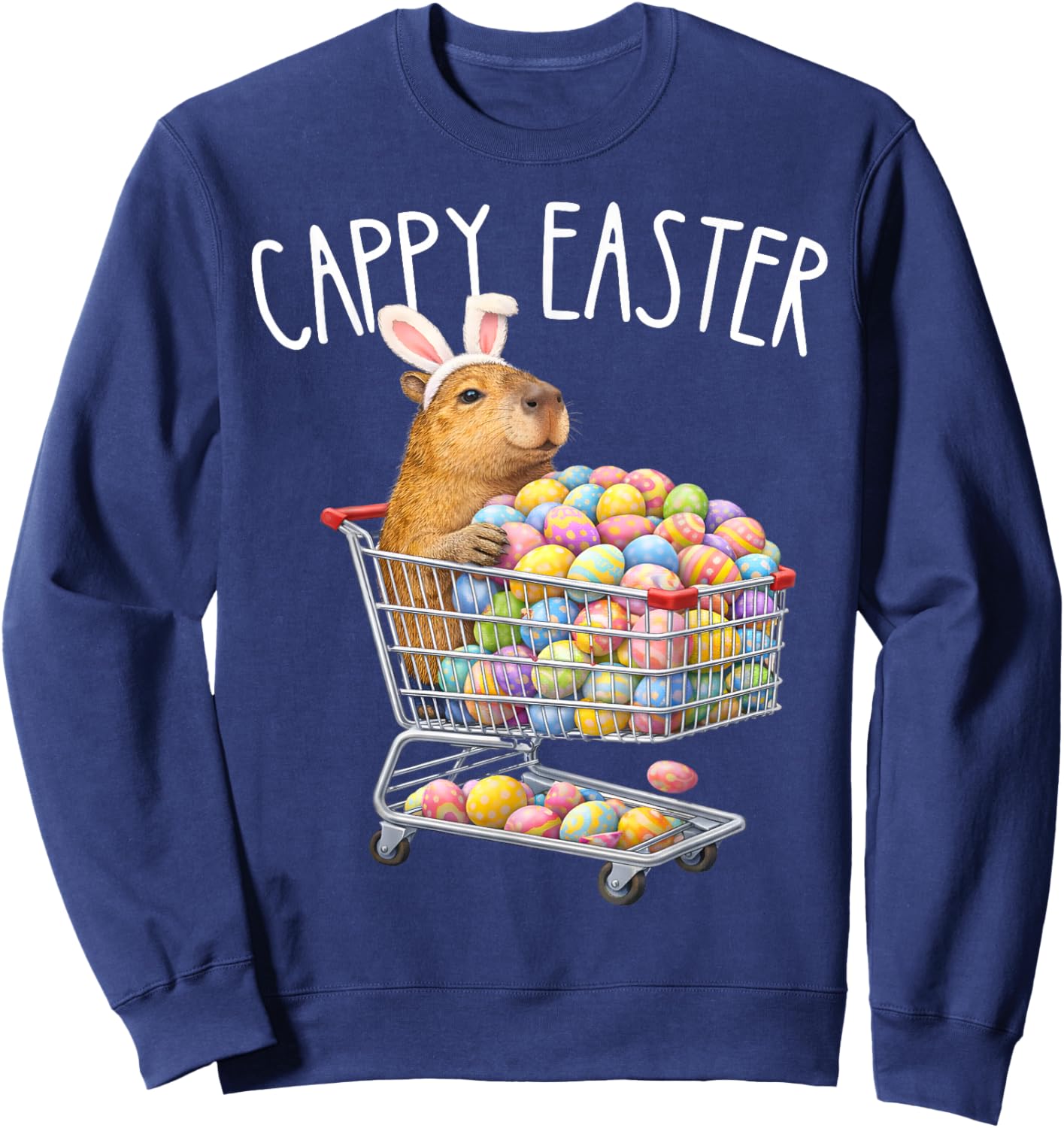 Funny Cappy Easter Capybara Easter Bunny Men Women Kids Sweatshirt - Sweatshirt | Navy