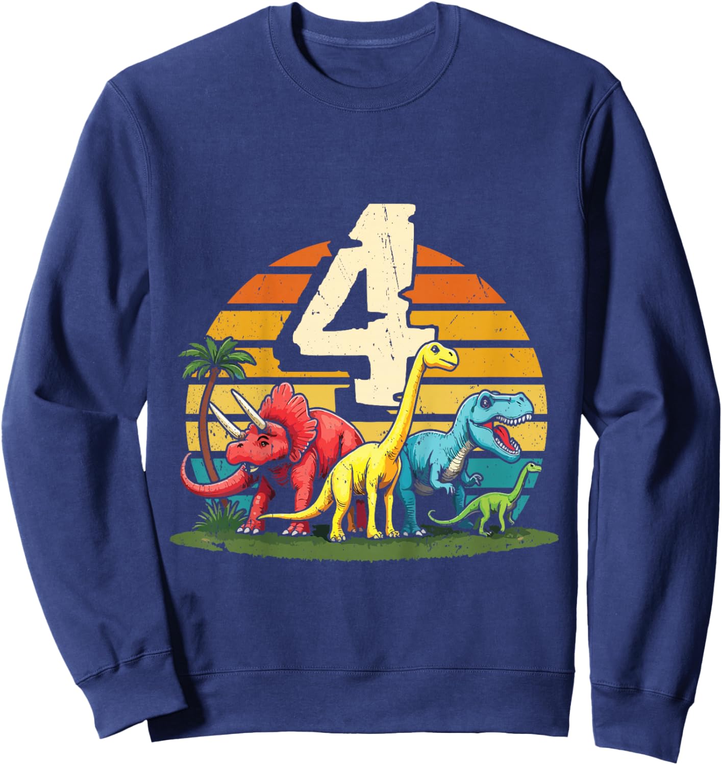 4th Birthday TRex Dinosaur 4 Year Old Boy Girl Sweatshirt - Sweatshirt | Navy