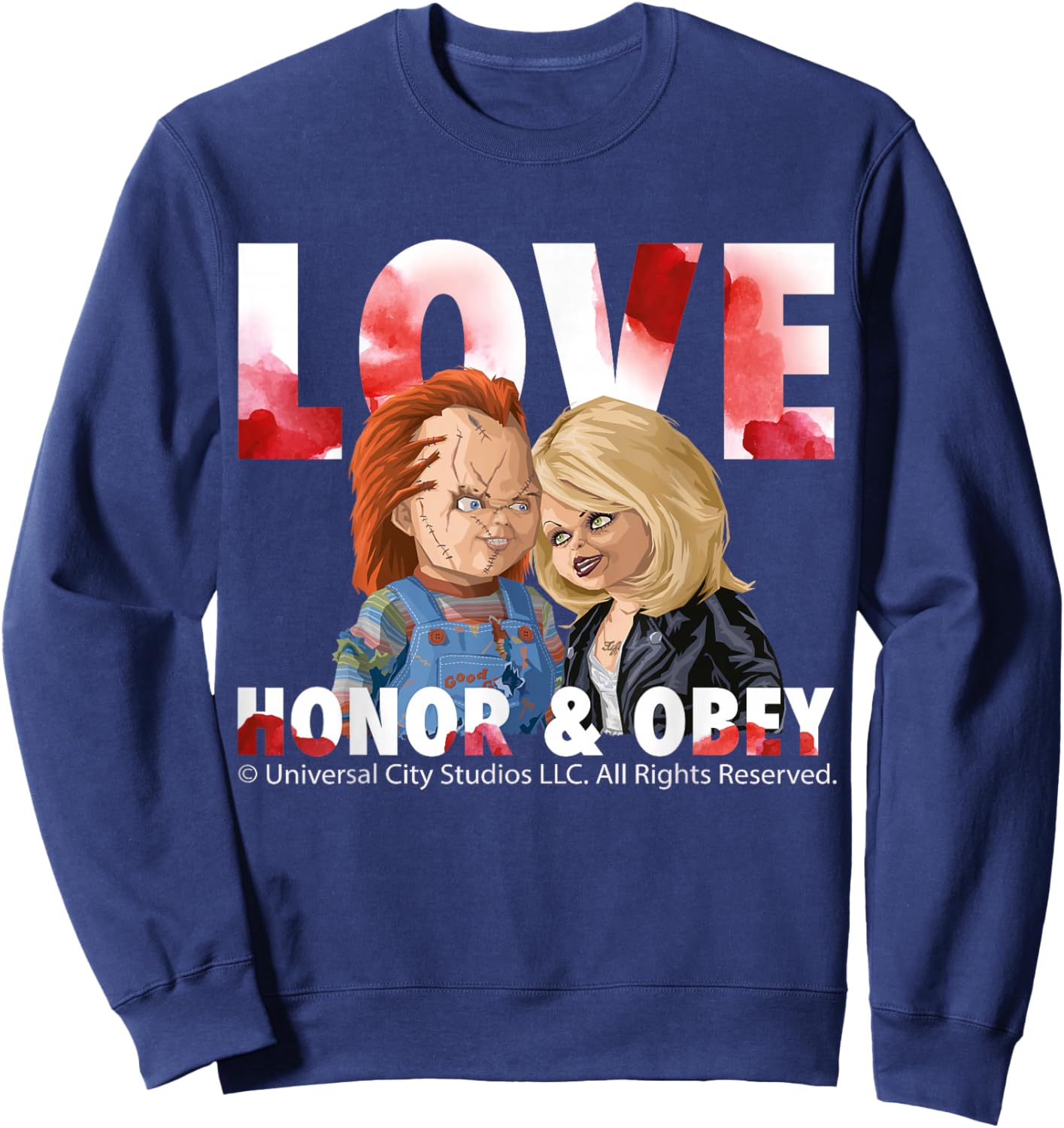 Love Honor and Obey Horror Couple Chucky Tiffany Sweatshirt - Sweatshirt | Navy