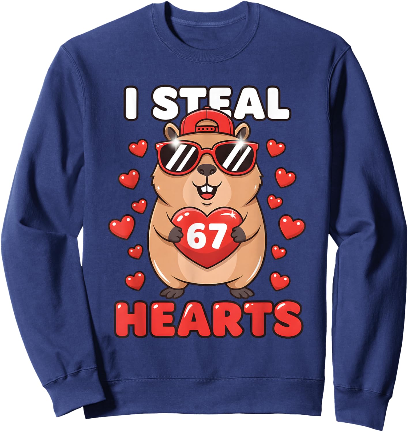 I Steal Hearts Capybara Cute Kawaii Happy Valentine Heart 67 Sweatshirt - Sweatshirt | Navy