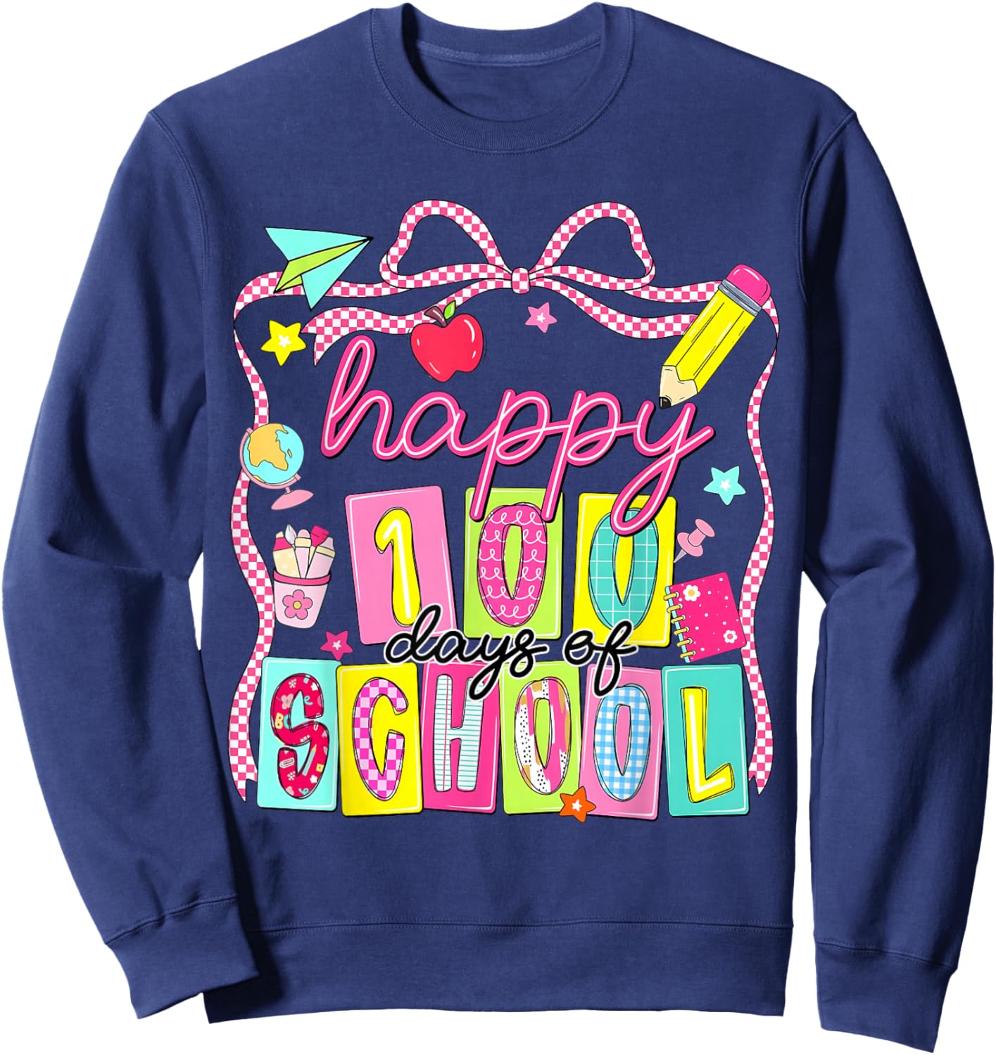 Preppy 100 Days of School 100th Day of School Kids Teacher Sweatshirt - Sweatshirt | Navy
