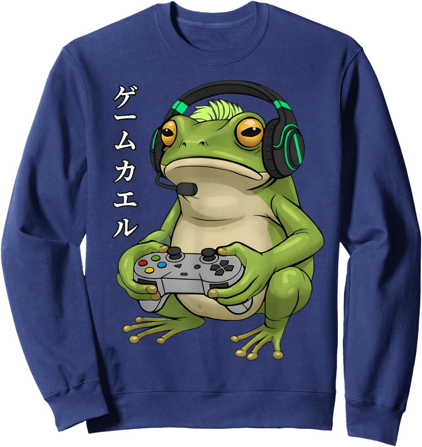 Japanese Gamer Frog Art Men Girls Boys Funny Vintage Gaming Sweatshirt - Sweatshirt | Navy