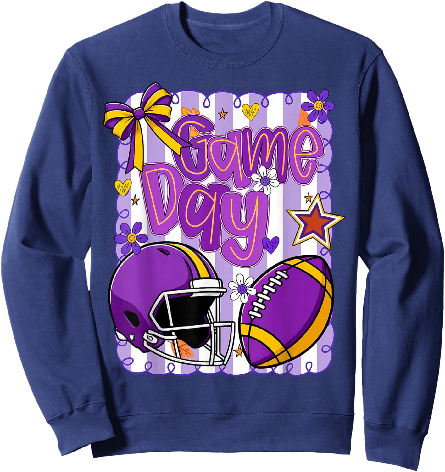 Purple Gold Cheerleader Game Day Football Cheer Mom Sister Sweatshirt - Sweatshirt | Navy