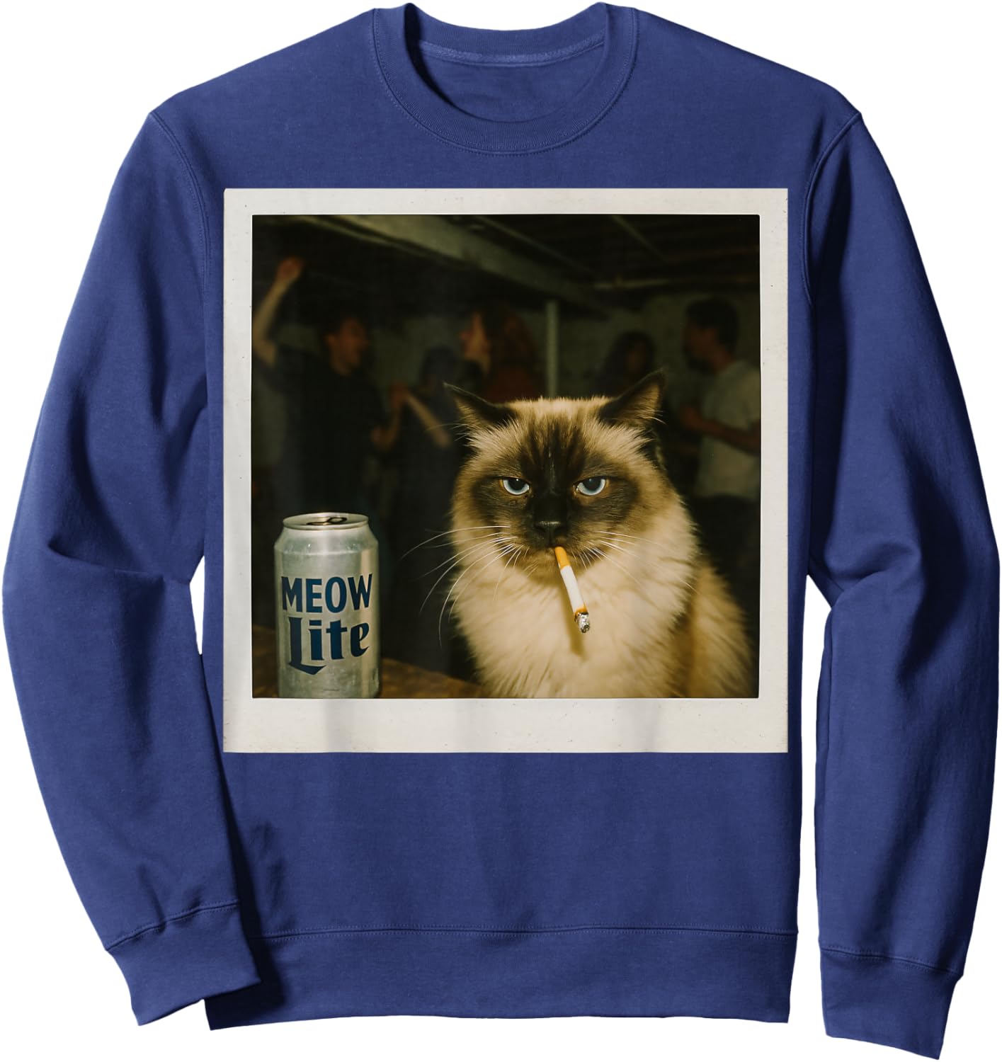 Meow Lite Party Cat - Stupid Brainrot Humor Aesthetic Sweatshirt - Sweatshirt | Navy