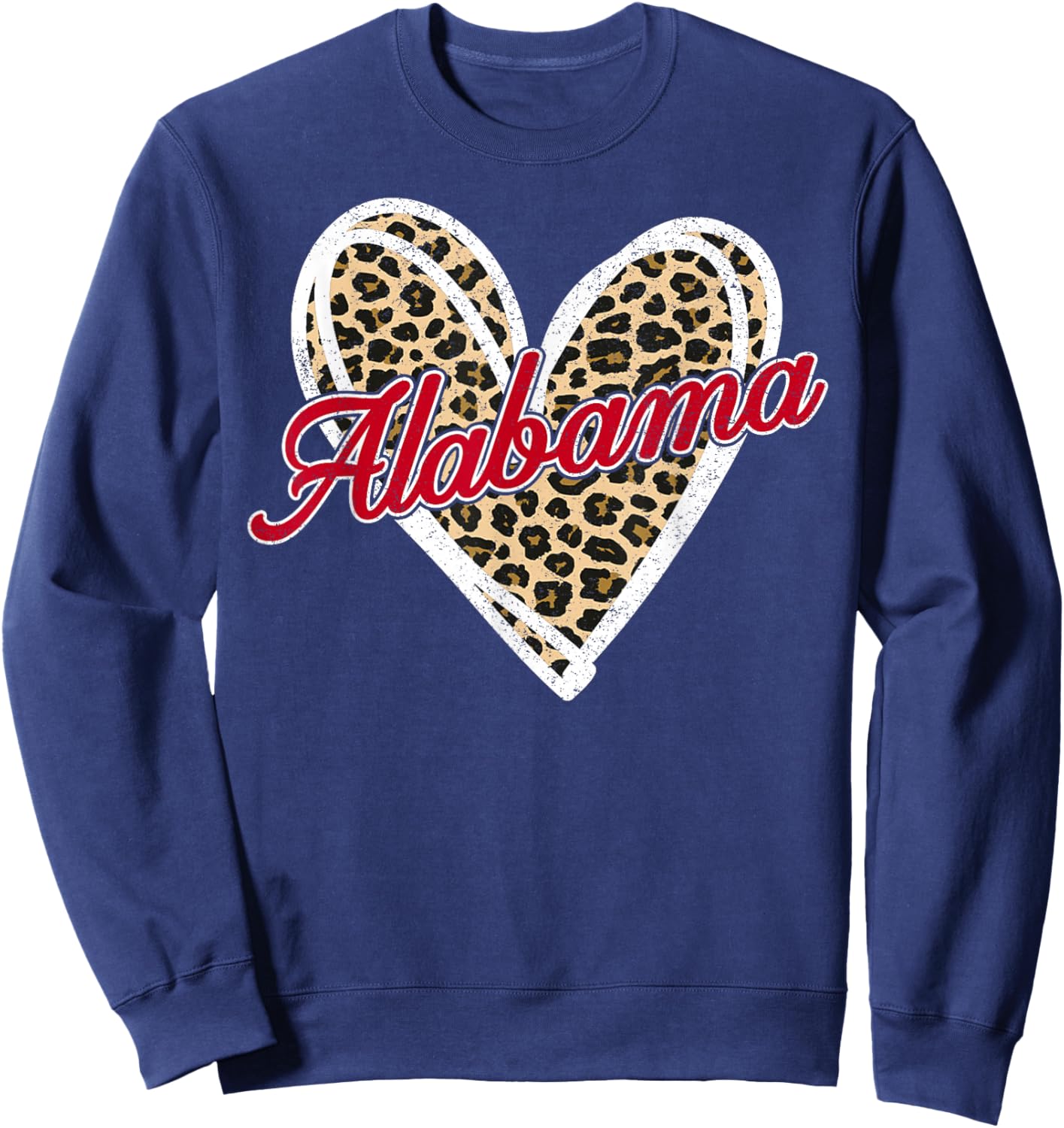 Alabama AL Vintage Leopard Heart Red Design Men Women Kid Sweatshirt - Sweatshirt | Navy