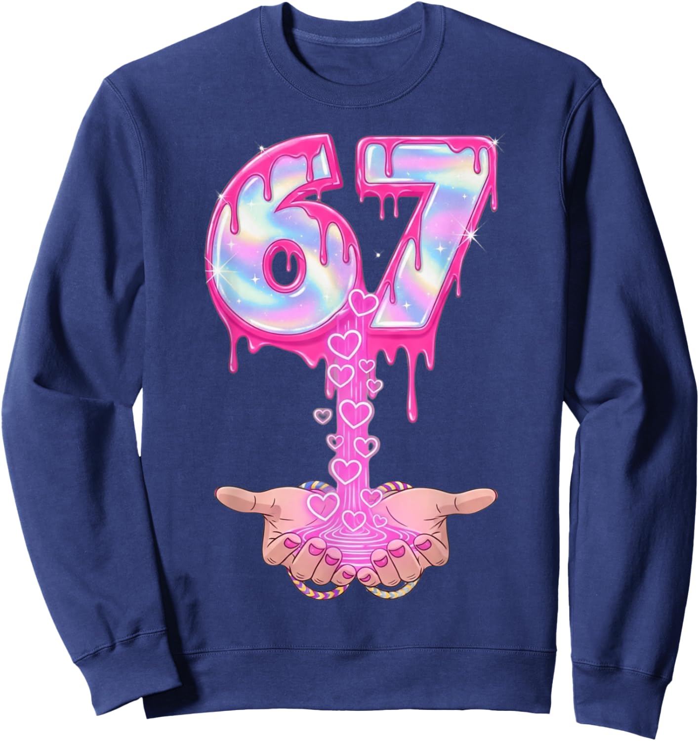 Valentine's Day 67 Hearts Six Seven Meme Love Cute Sweatshirt - Sweatshirt | Navy