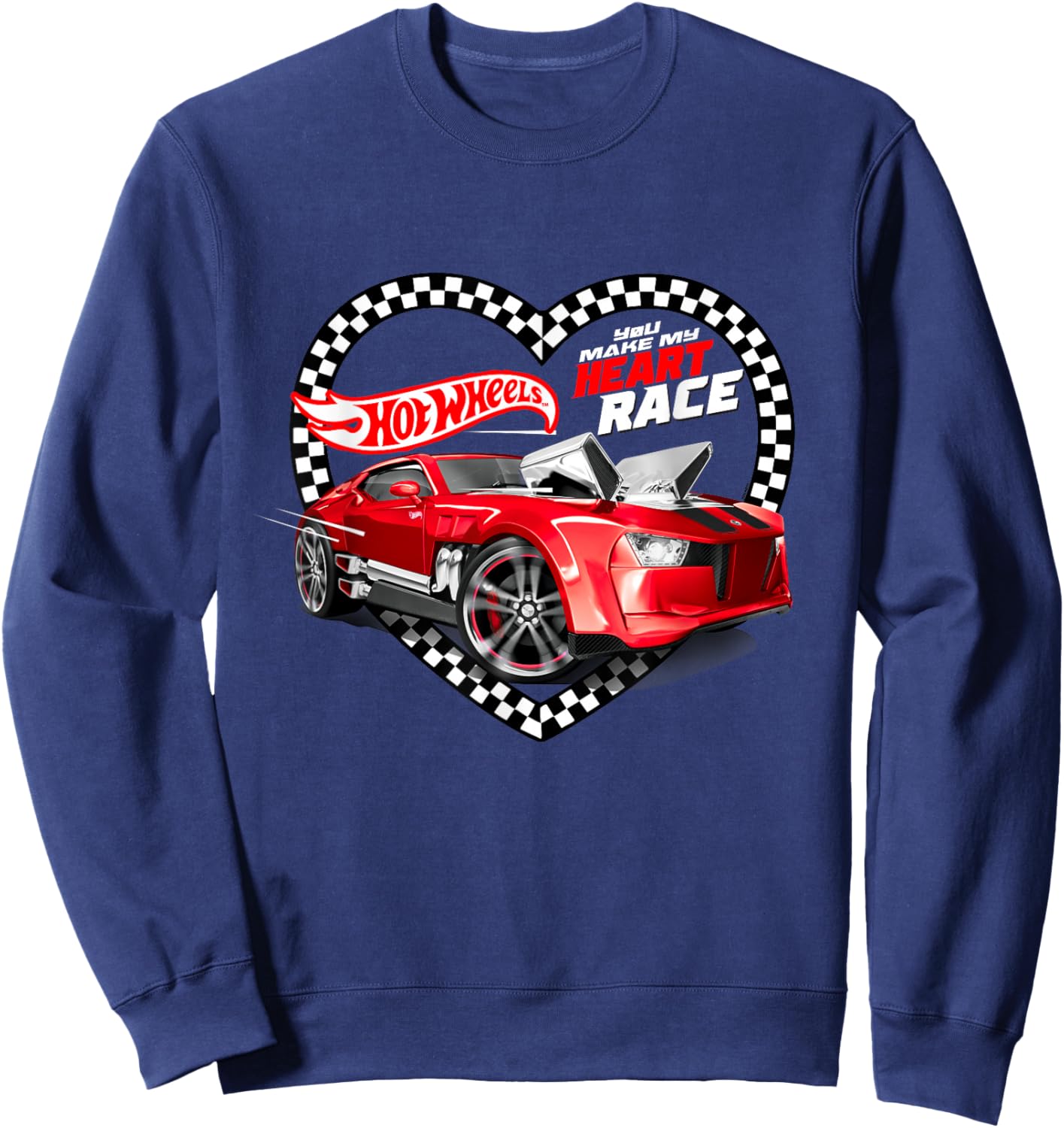 Hot Wheels Valentine's Day You Make My Heart Race Flag Sweatshirt - Sweatshirt | Navy