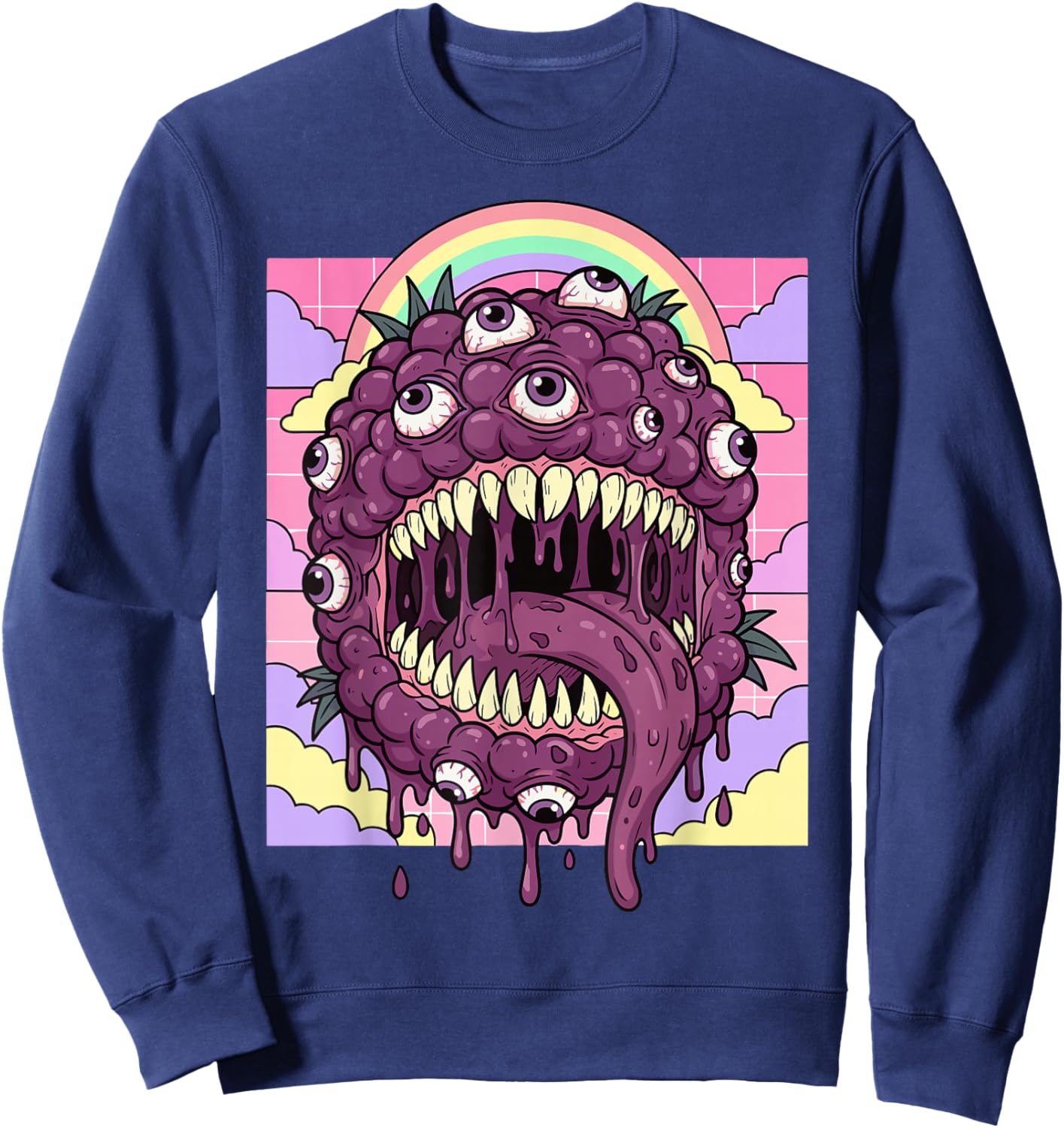 Weirdcore Aesthetic Kawaii Boysenberry Eyeballs Sweatshirt - Sweatshirt | Navy