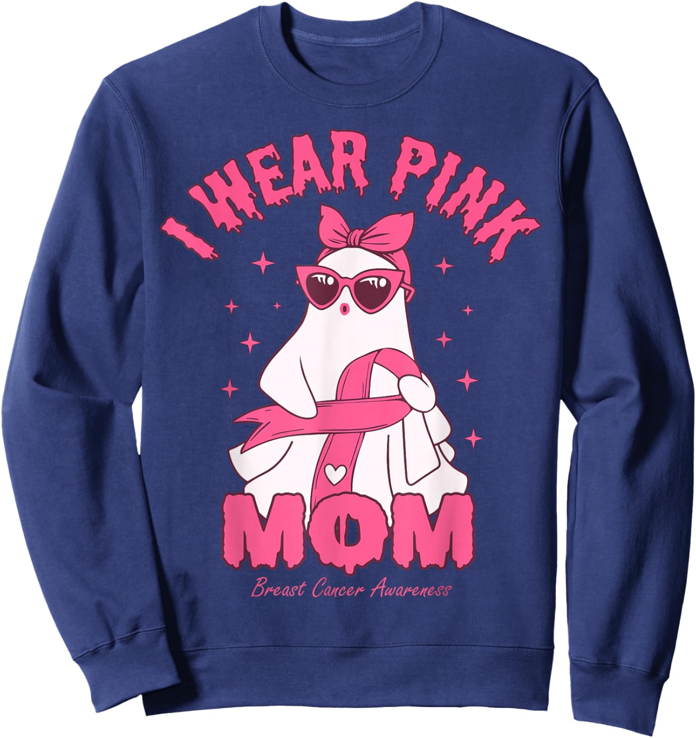 I Wear Pink for My Mom Boo Ghost Breast Cancer Awareness Sweatshirt - Sweatshirt | Navy