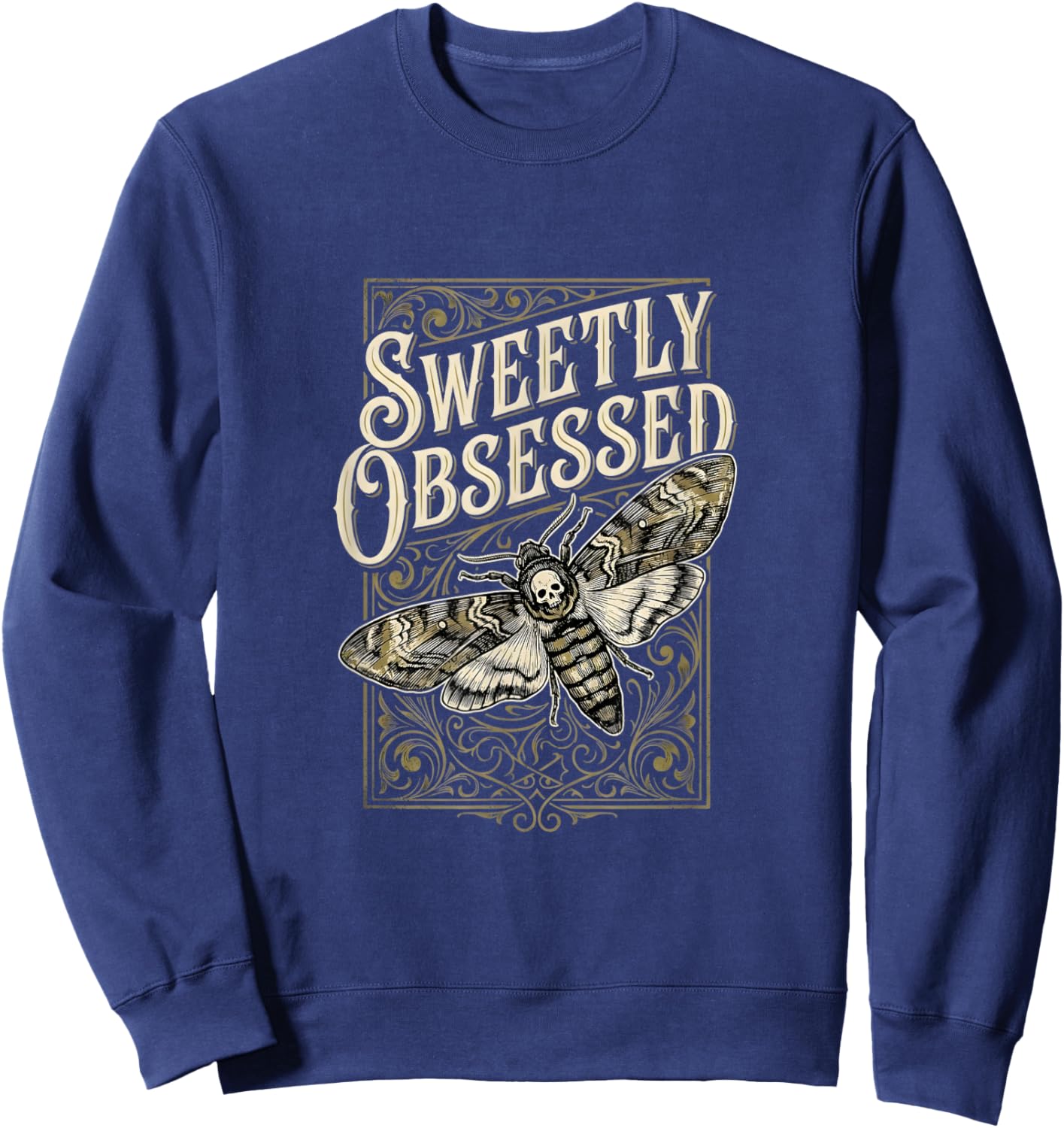 Gothic Death's Head Moth Sweetly Obsessed Dark Academia Sweatshirt - Sweatshirt | Navy