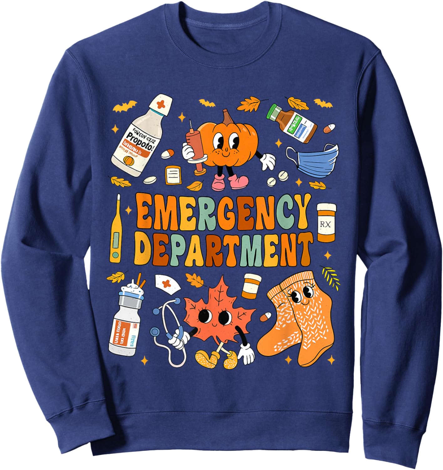 Emergency Department Fall Leaves Emergency Nurse Thankgiving Sweatshirt - Sweatshirt | Navy