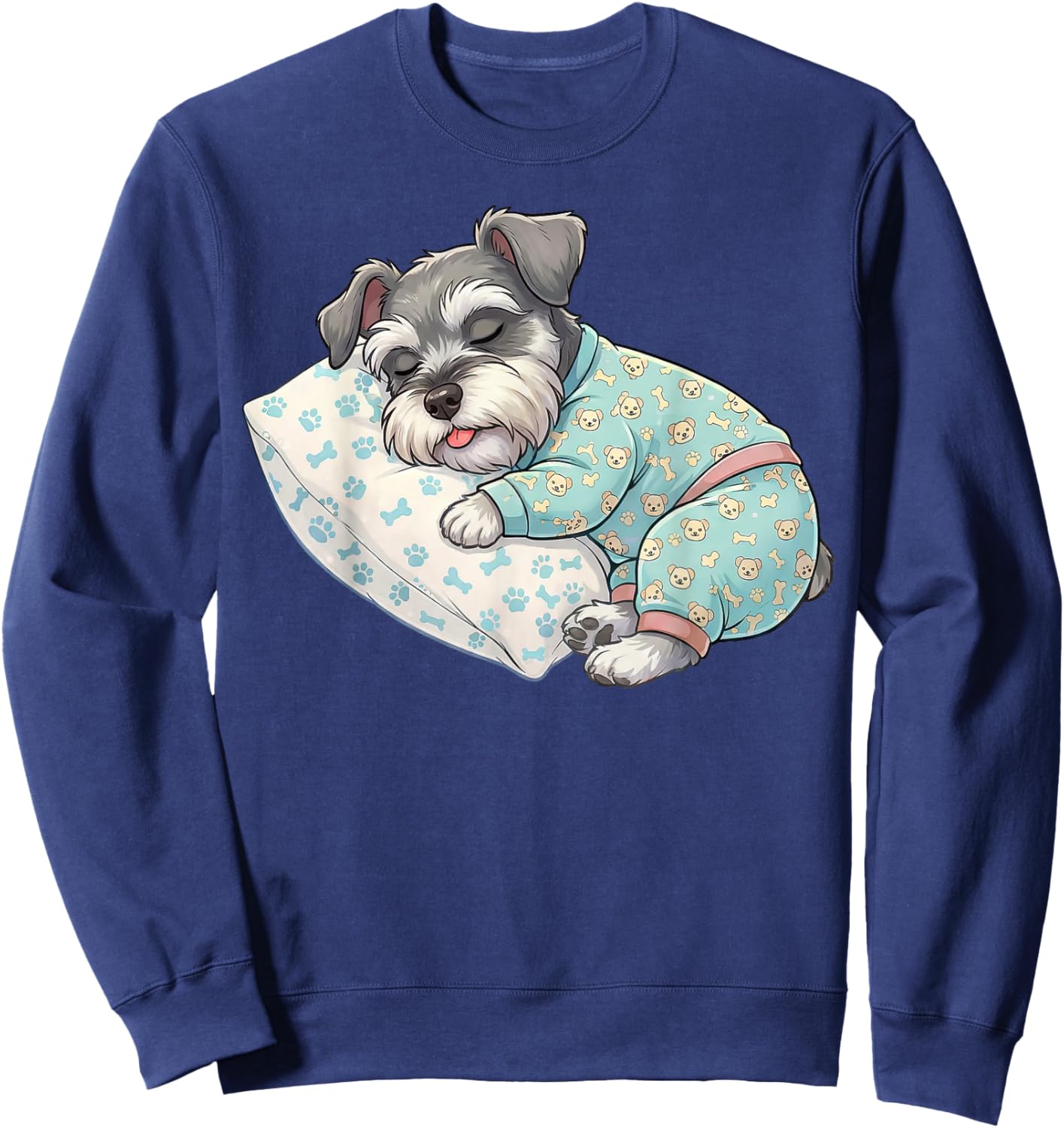 Cute Miniature Schnauzer Dog Sleeping in Pajamas Bedtime Art Sweatshirt - Sweatshirt | Navy
