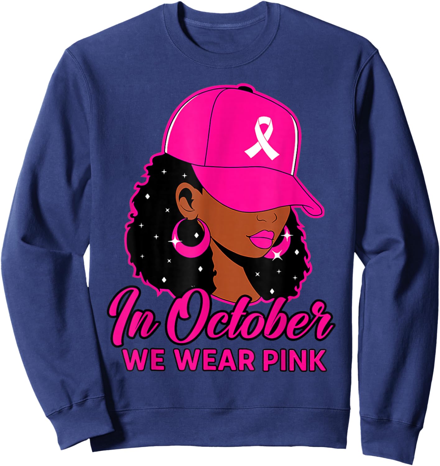in October We Wear Pink Black Women Breast Cancer Awareness Sweatshirt - Sweatshirt | Navy