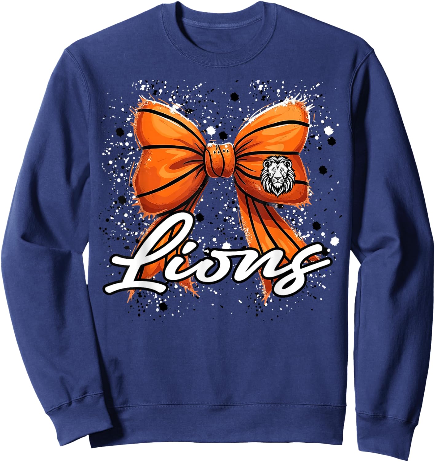 Lions Basketball Mom Bow Coquette Red Lion Pride Mascot Sweatshirt - Sweatshirt | Navy