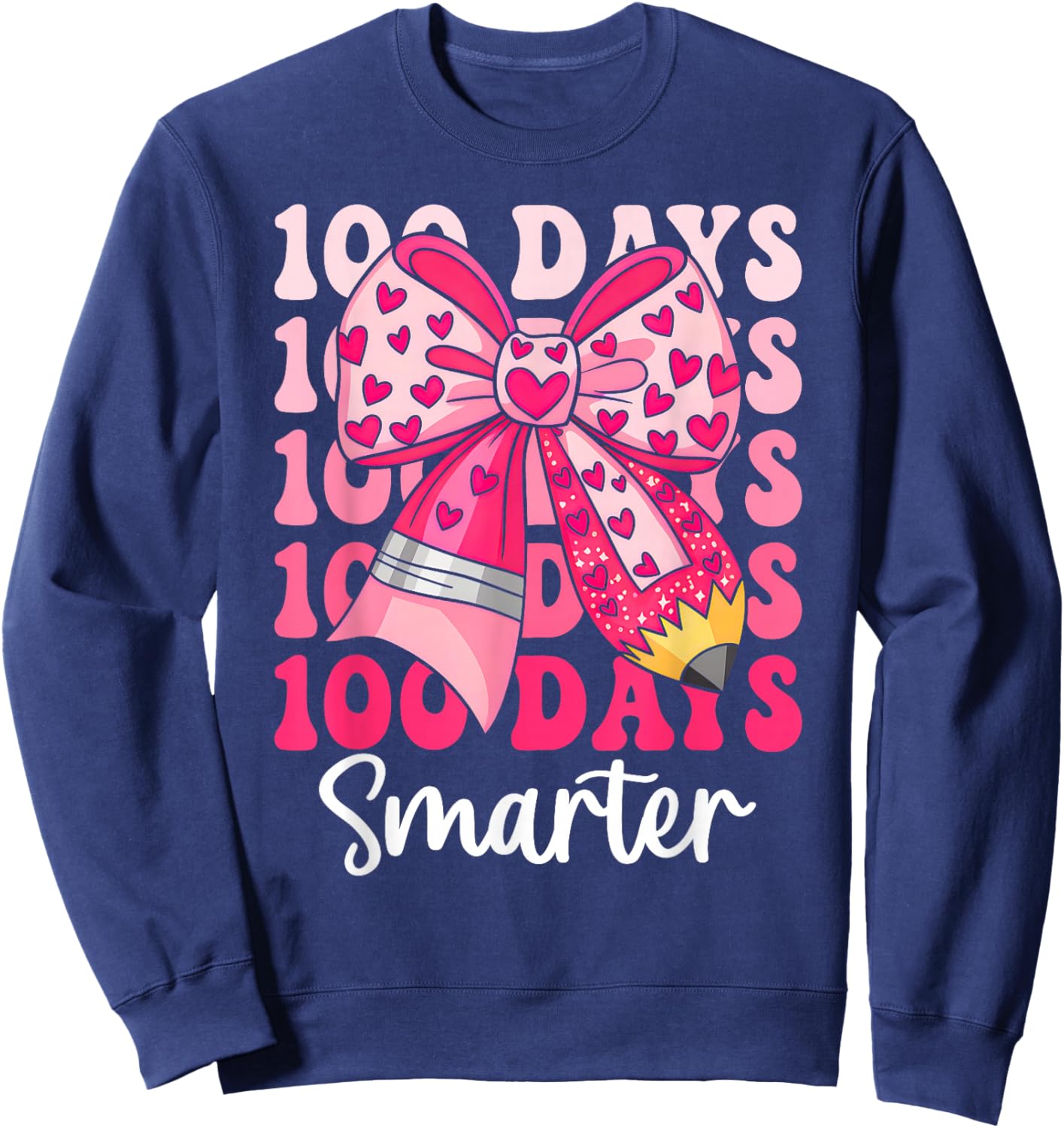 100 Days Smarter Coquette Bow Girls Kids 100th Day of School Sweatshirt - Sweatshirt | Navy