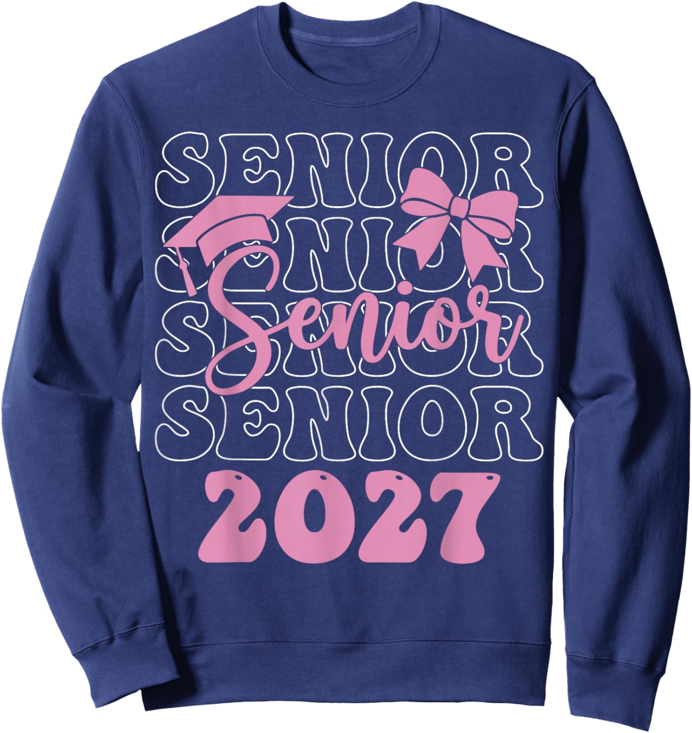 Senior 2027 Girls Class of 2027 Graduation Pink Bow Sweatshirt - Sweatshirt | Navy