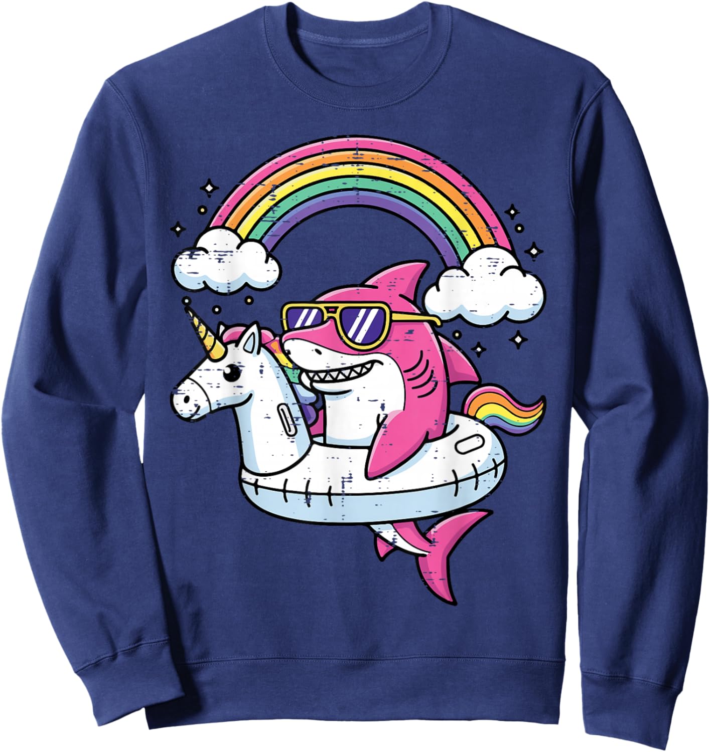 Summer Shark Unicorn Floatie Cute Vacation Girls Kids Women Sweatshirt - Sweatshirt | Navy