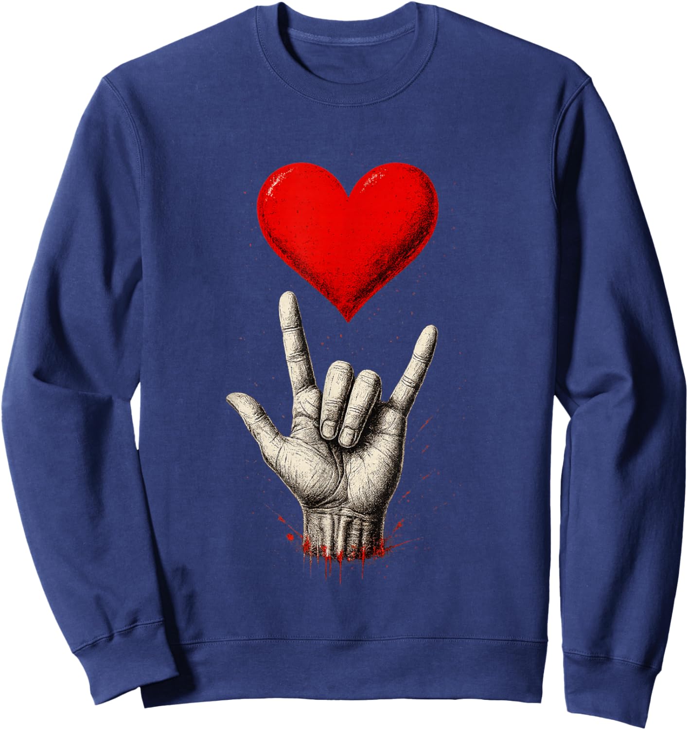 Valentines Day I Love You Hand Sign ASL Heart Women Kids Men Sweatshirt - Sweatshirt | Navy