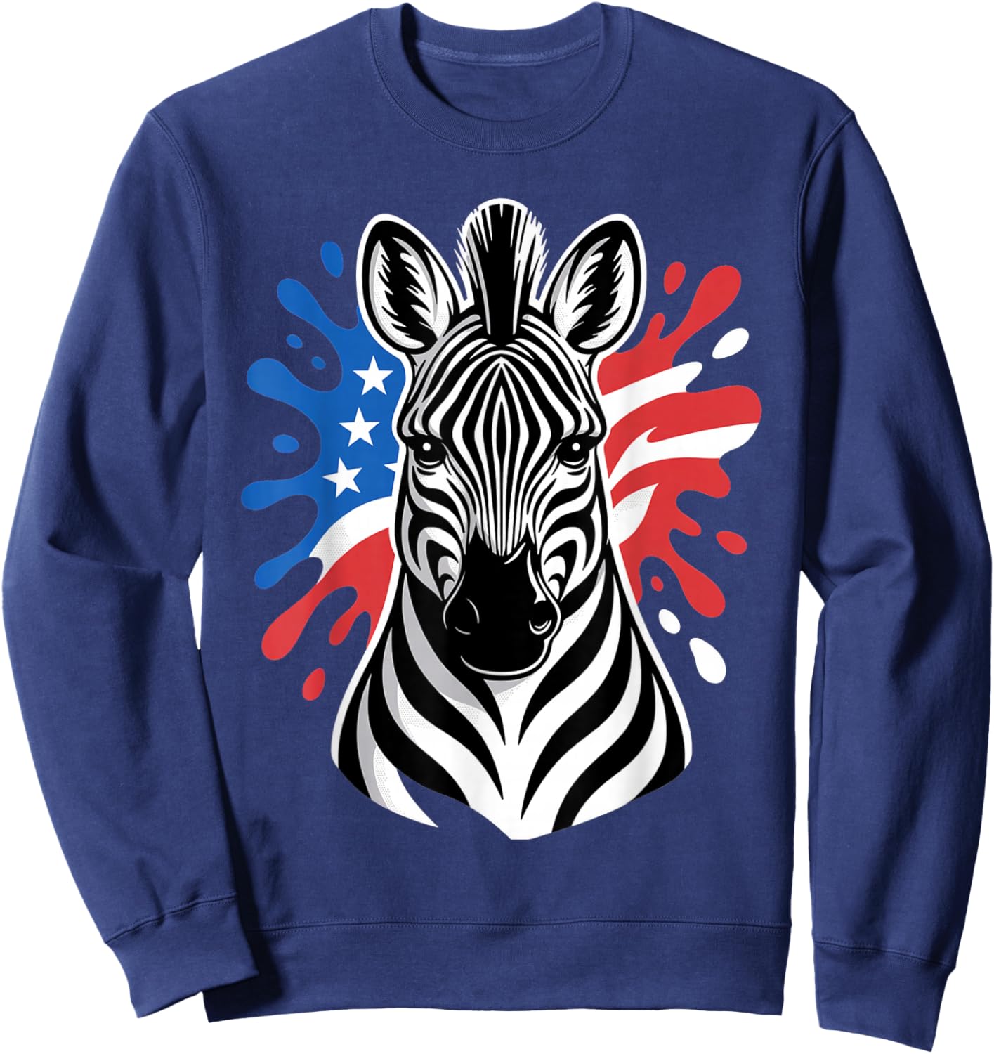 Patriotic Zebra Red White Blue American Flag Paint Splash Sweatshirt - Sweatshirt | Navy