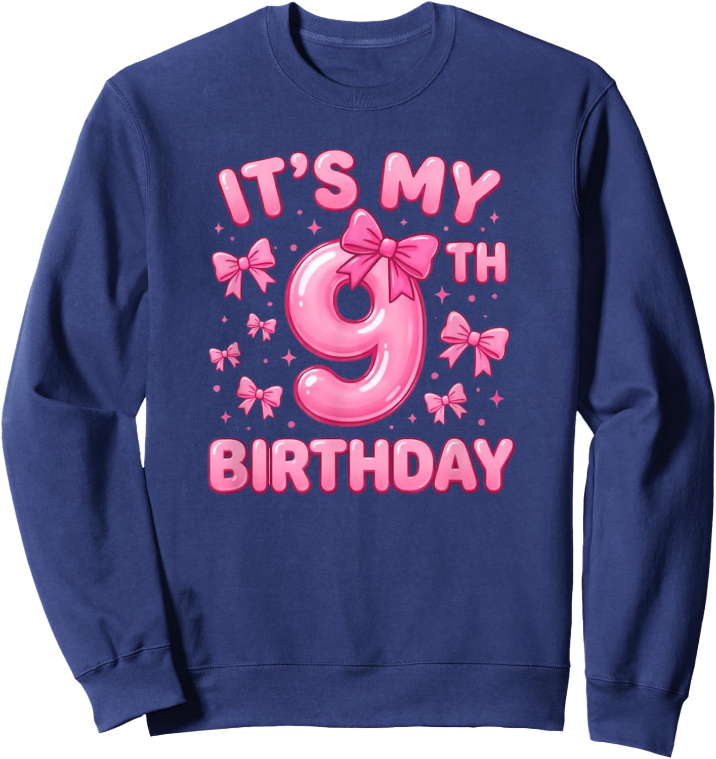 9th Birthday Girl Coquette Bow Pink Aesthetic Sweatshirt - Sweatshirt | Navy
