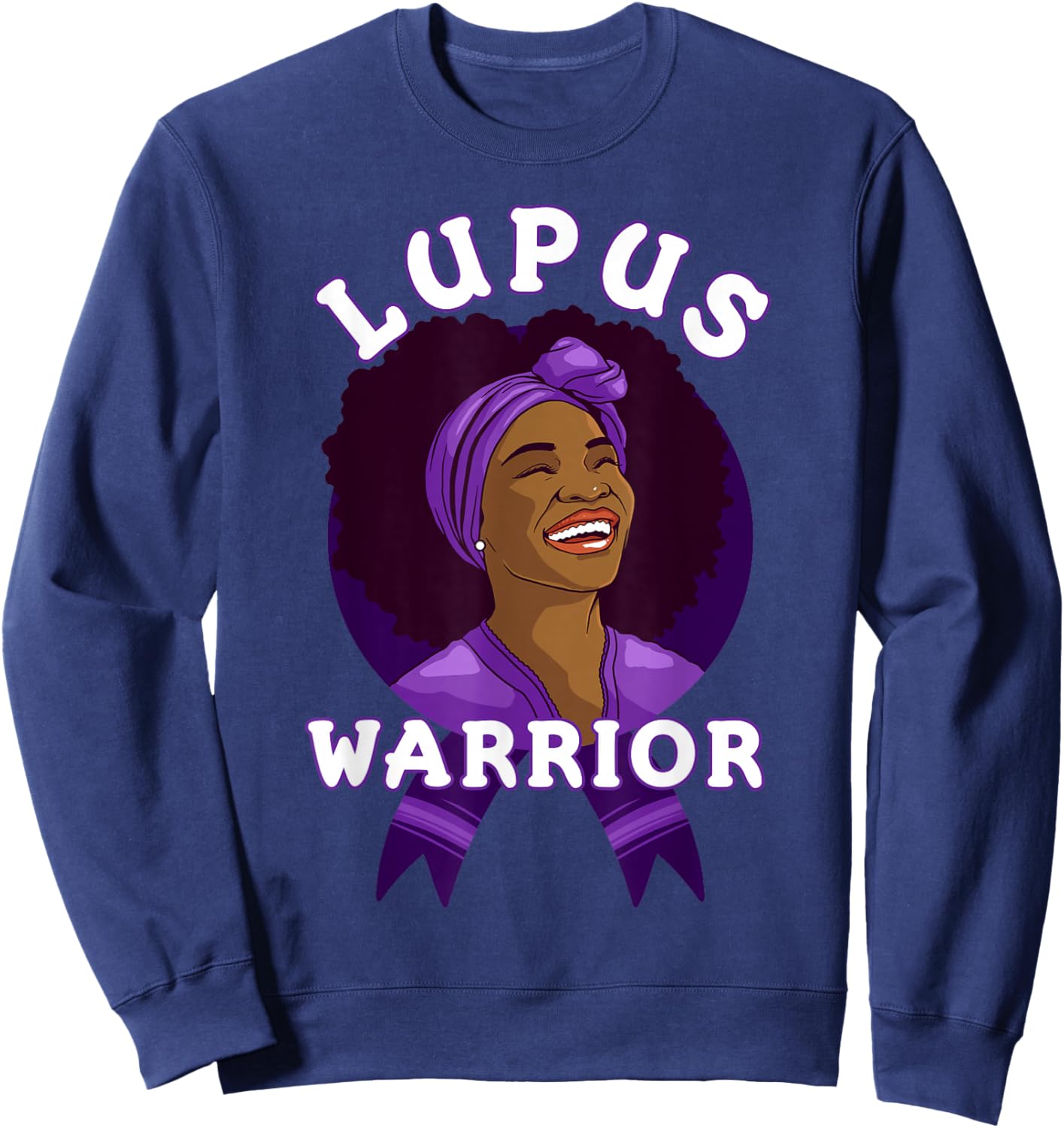 Lupus Warrior Afro Black Woman Wear Purple Ribbon Awareness Sweatshirt - Sweatshirt | Navy