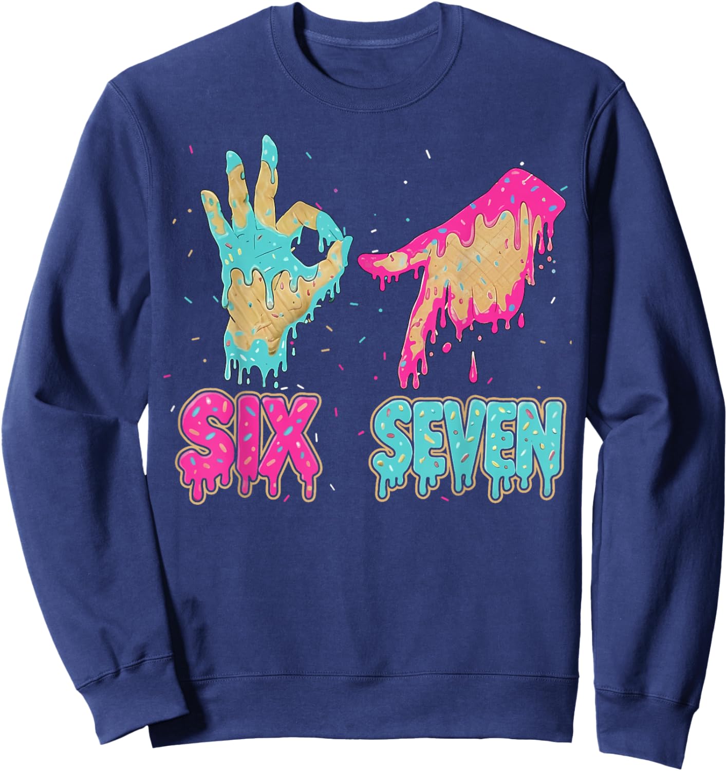 Funny Six Seven 67 Meme Ice Cream Drip Baseball for Boy Kids Sweatshirt - Sweatshirt | Navy