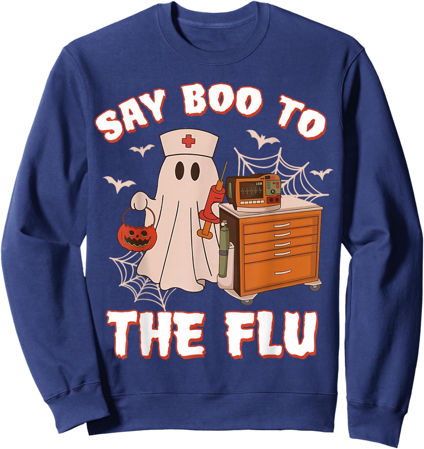 Retro Nurse Ghost Halloween-Vaccine Say Boo to The Flu Sweatshirt - Sweatshirt | Navy