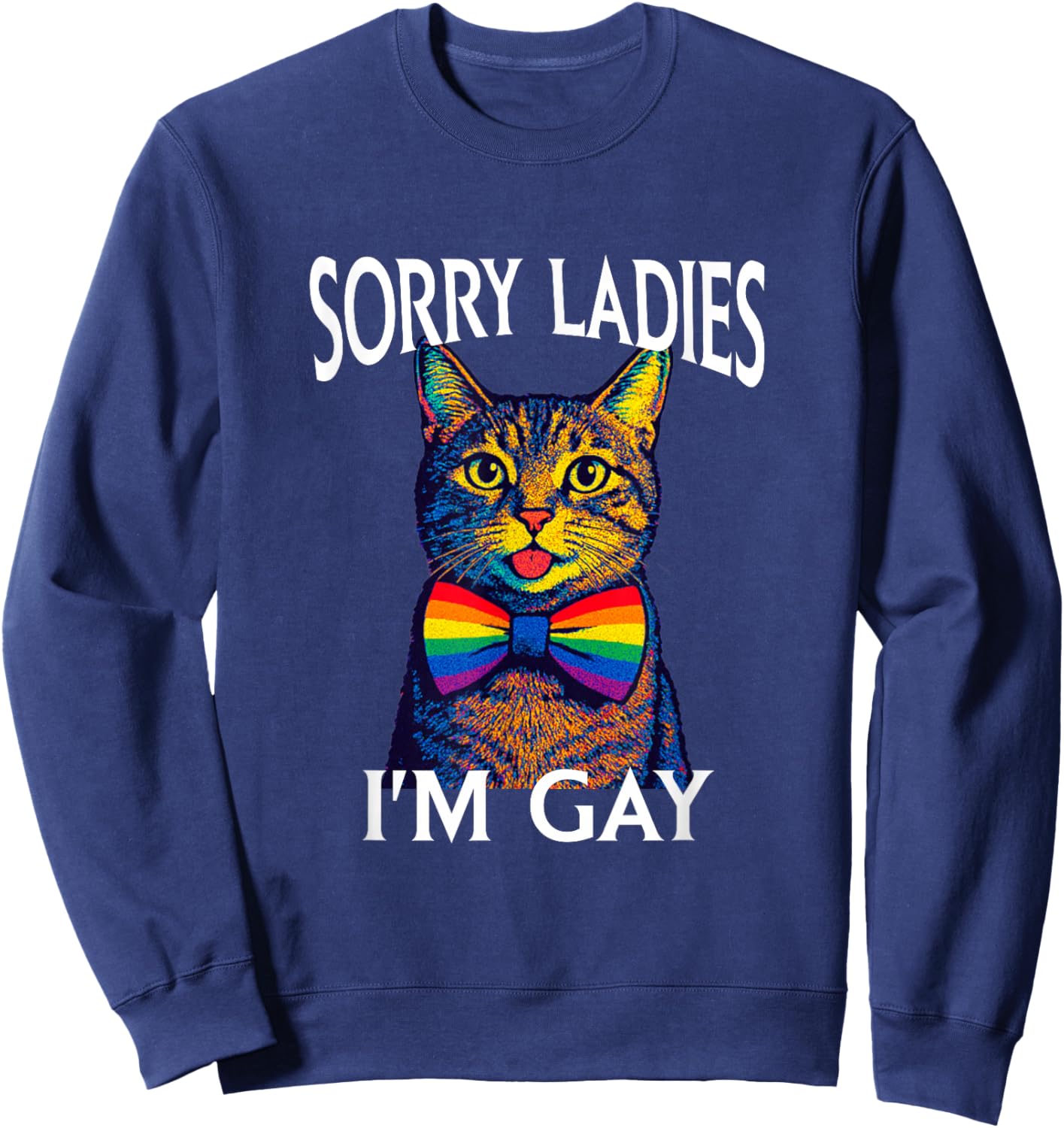 Sorry Ladies I'm Gay Pride LGBTQ Funny Rainbow Cat Men Women Sweatshirt - Sweatshirt | Navy