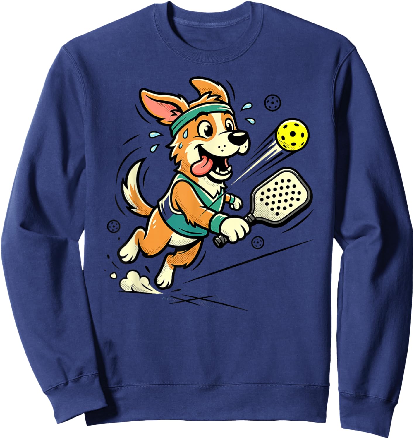 Dog Playing Pickleball Retro Cartoon Puppy Athlete Sweatshirt - Sweatshirt | Navy