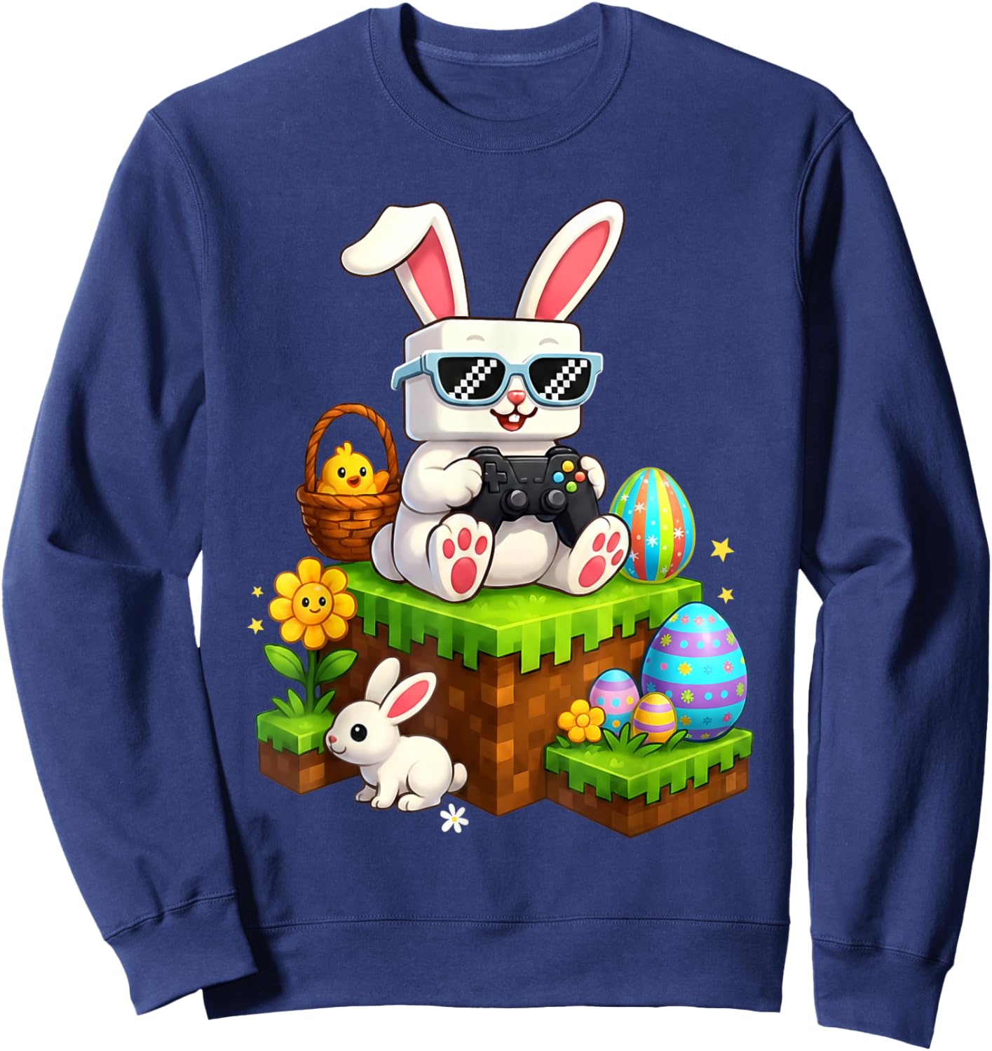 Happy Easter Day Bunny Egg Video Game Kids Boys Gamer Sweatshirt - Sweatshirt | Navy