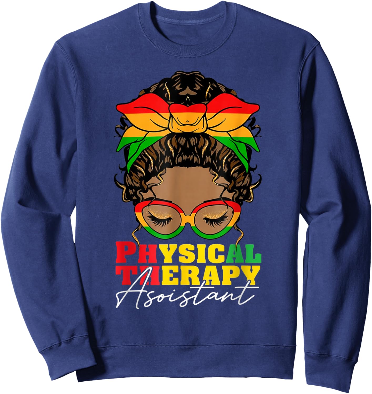 Physical Therapy Assistant Black History Month PTA Afro Sweatshirt - Sweatshirt | Navy