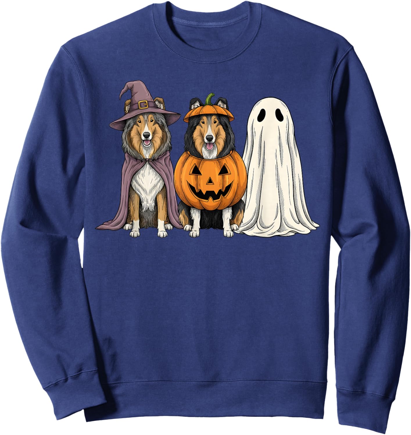 Spooky Ghost Rough Collie Pumpkin Halloween Dog Lover Sweatshirt - Sweatshirt | Navy