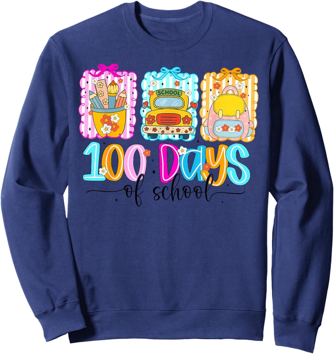 100th Day of School 100 Days Teacher Coquette Bow Girl Women Sweatshirt - Sweatshirt | Navy
