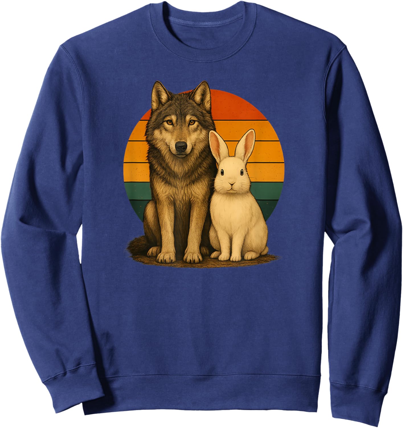 Wolf Rabbit Retro Animal Friends Sweatshirt - Sweatshirt | Navy