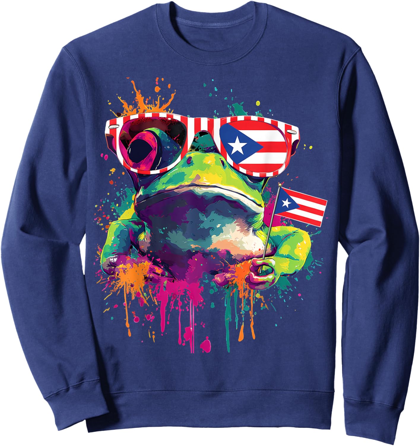 Coqui Frog Puerto Rico Taino Puerto Rican Flag Boricua Sweatshirt - Sweatshirt | Navy