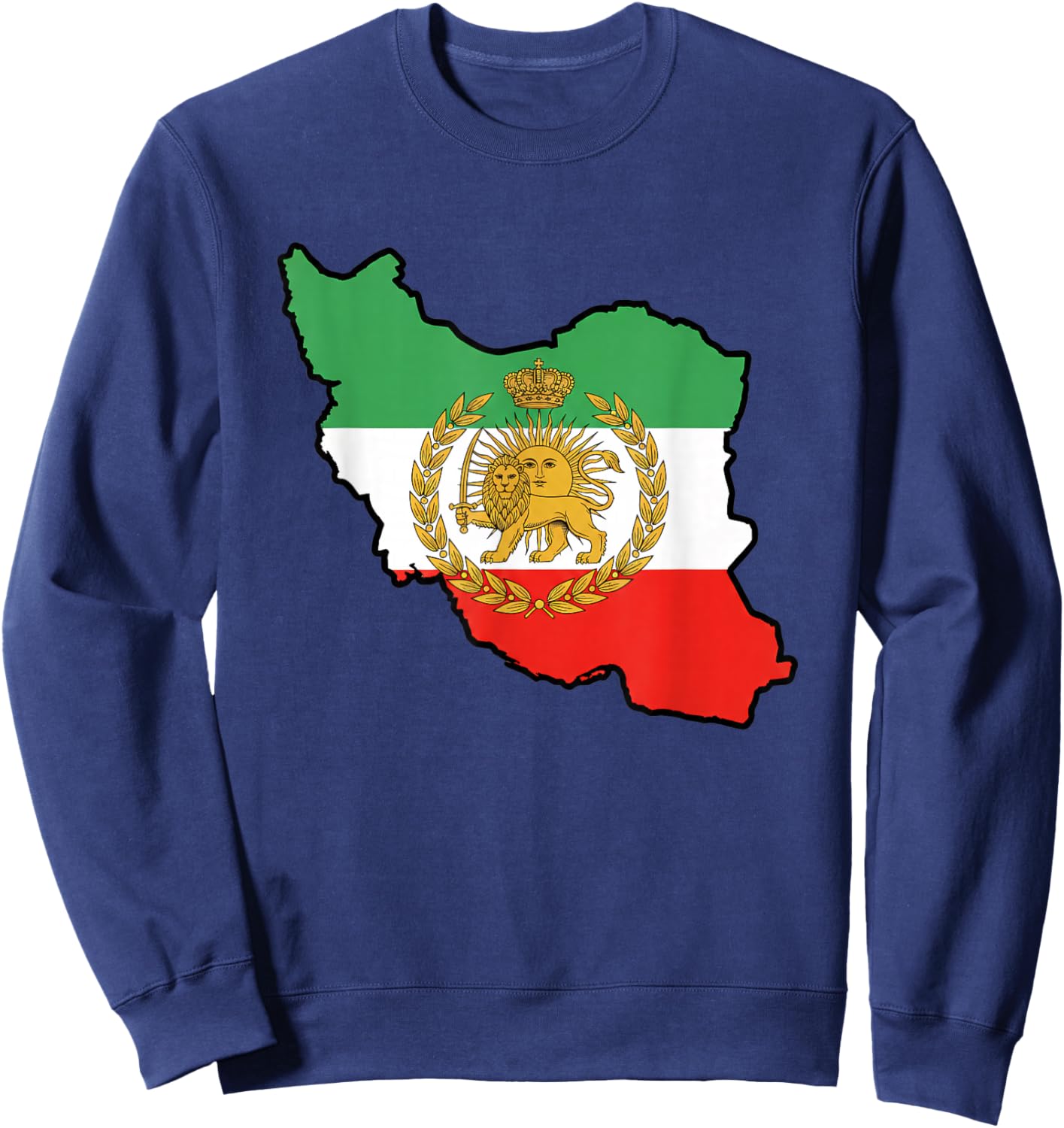 Iran Map with Lion and Sun Emblem Iranian Flag Heritage Sweatshirt - Sweatshirt | Navy